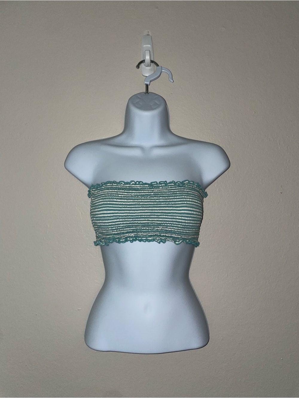 Striped Smocked Tube Top in Seafoam Green